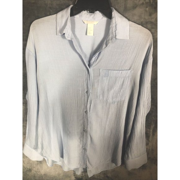 H&M Shirt Button Down Women’s Long Sleeve Light Blue Blouse Adult Size 2  40-42 - Picture 2 of 14